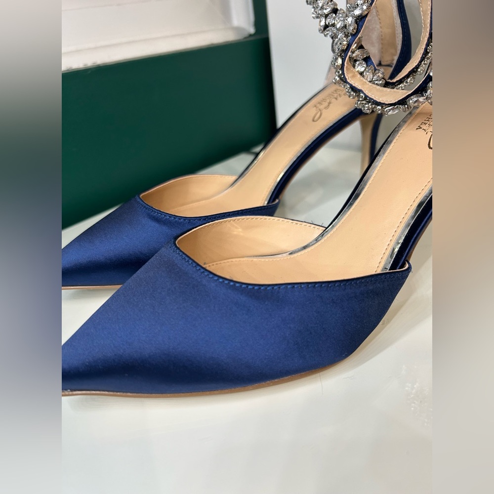 Badgley Mischka Raleigh Pointed Toe Pumps Blue Satin - Picture 8 of 11